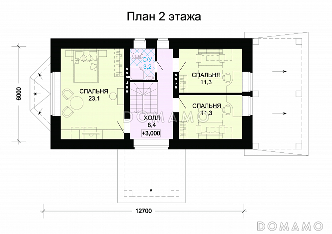 Проект гармоничного, кирпичного дома с эркером, сауной и коричневой крышей / План мансардного этажа Проект гармоничного, кирпичного дома с эркером, сауной и коричневой крышей / План мансардного этажа