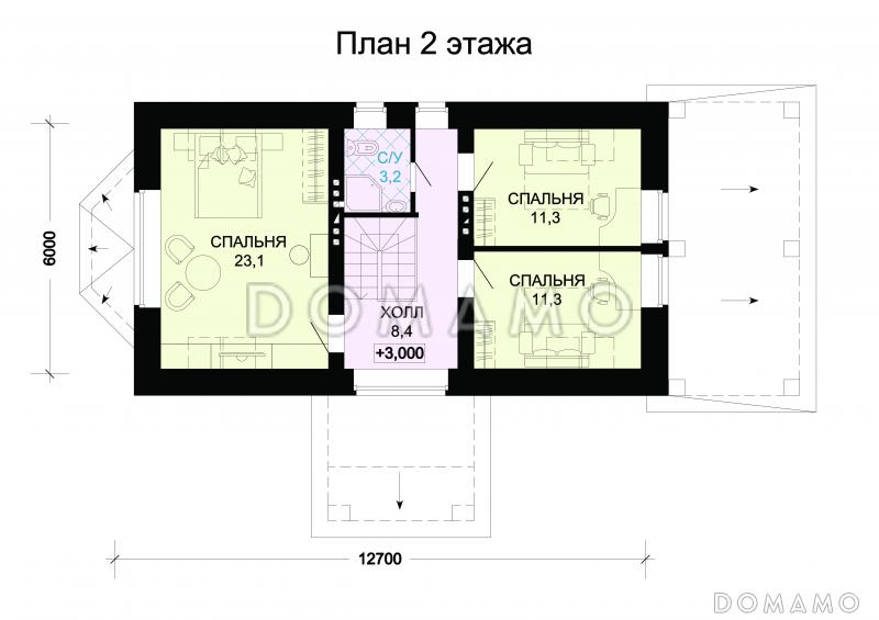 Проект гармоничного, кирпичного дома с эркером, сауной и коричневой крышей / План мансардного этажа