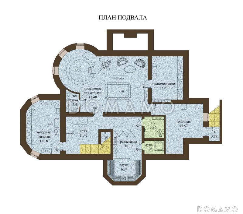 Проект дома с цокольным и мансардным этажами, с двумя эркерами - башнями / План #1
