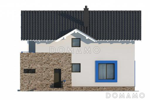 Проект лаконичного коттеджа с массивной каменной стеной крыльца / Фасад 3