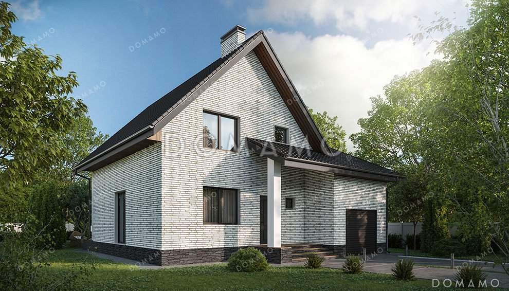 Проект одноэтажного дома с мансардой и гаражом на два авто / 1