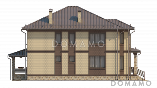 Проект двухэтажного коттеджа с лоджией на первом этаже / Фасад 2