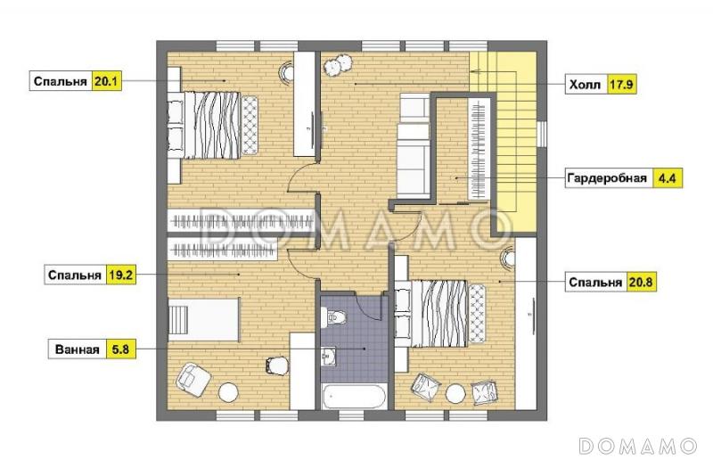 Проект каркасного дома 10х10 с мансардой / План мансардного этажа