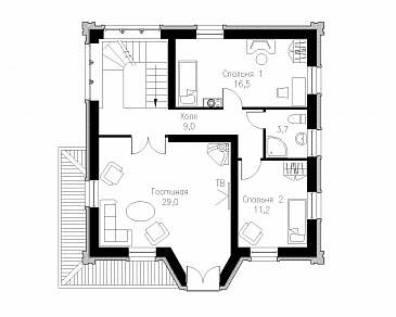 Проект готического коттеджа / План 2 этажа Проект готического коттеджа / План 2 этажа