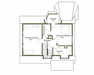 Проект коттеджа из бруса с верандой / План мансардного этажа Проект коттеджа из бруса с верандой / План мансардного этажа