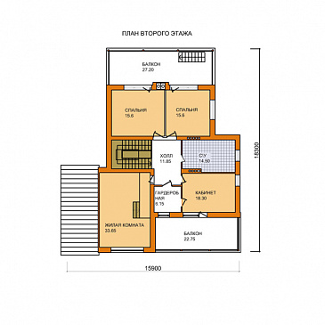 Проект дома из кирпича с экономичной двускатной крышей и навесом для автомобиля / План мансардного этажа Проект дома из кирпича с экономичной двускатной крышей и навесом для автомобиля / План мансардного этажа