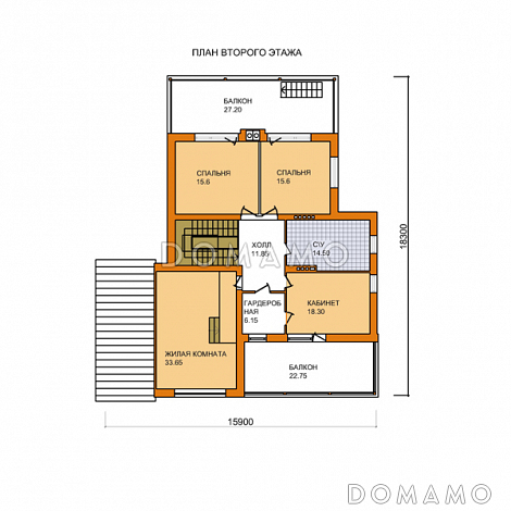 Проект дома из кирпича с экономичной двускатной крышей и навесом для автомобиля / План мансардного этажа Проект дома из кирпича с экономичной двускатной крышей и навесом для автомобиля / План мансардного этажа