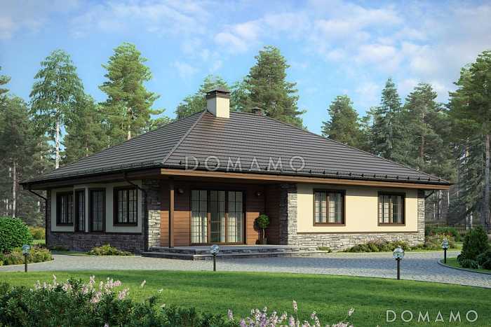 Проект среднего одноэтажного дома из газобетона Проект среднего одноэтажного дома из газобетона