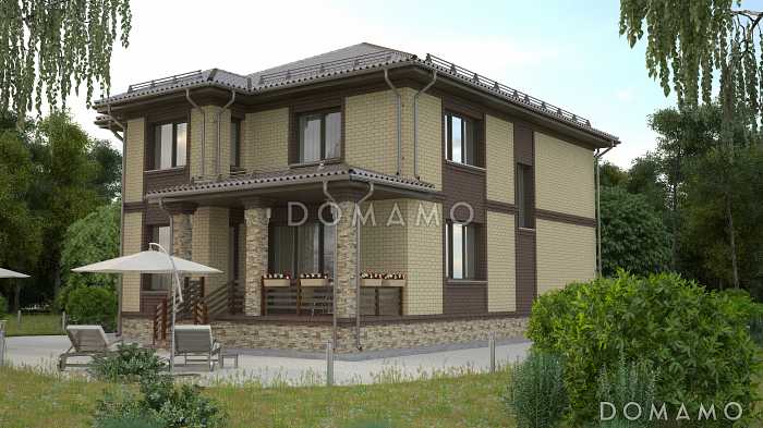 Проект двухэтажного коттеджа с лоджией на первом этаже