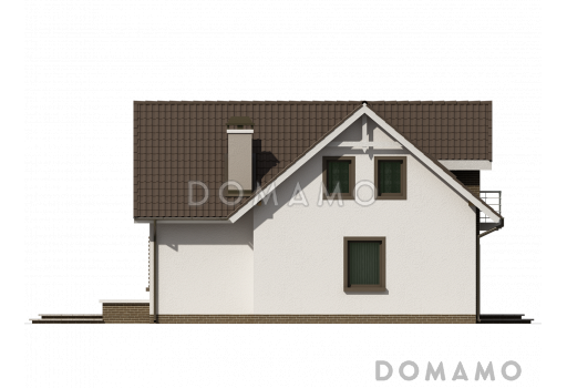Проект одноэтажного мансардного дома из газобетона с балконом над входом / Фасад 3