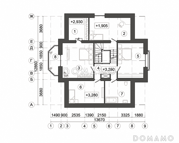 Проект современного дома усадебного типа с подвалом / План мансардного этажа