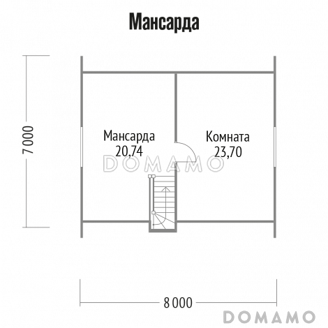 Проект простого каркасного дома без санузла 7х8 / План мансардного этажа Проект простого каркасного дома без санузла 7х8 / План мансардного этажа