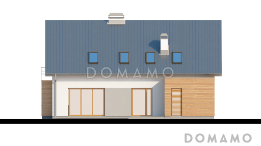 Проект одноэтажного мансардного дома из газобетона с кабинетом, четырьмя спальнями, техническим помещением и гаражом / Фасад 3