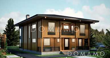 Проект дома из клееного бруса с двумя навесными балконами
