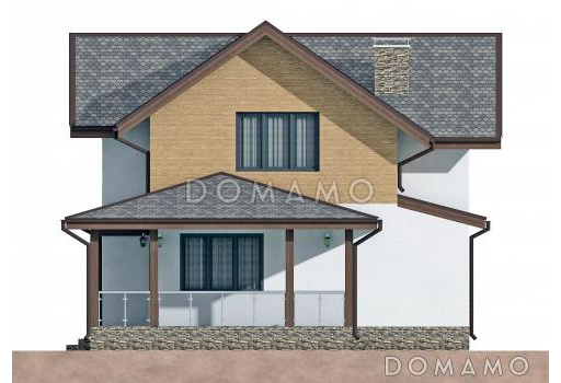 Проект одноэтажного дома с мансардным этажом из газобетона с крытой террасой / Фасад 4