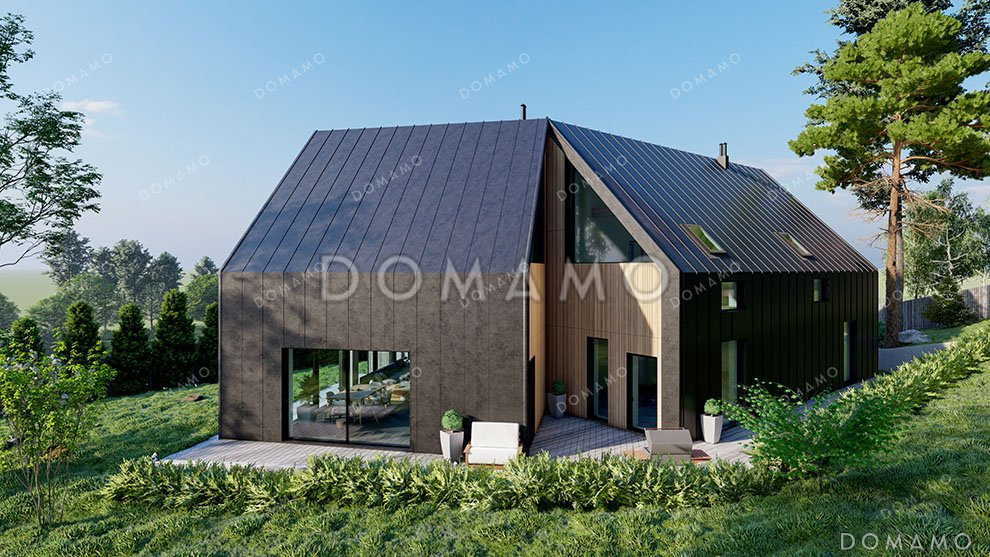 Проект одноэтажного дома с мансардой и большими окнами / 4