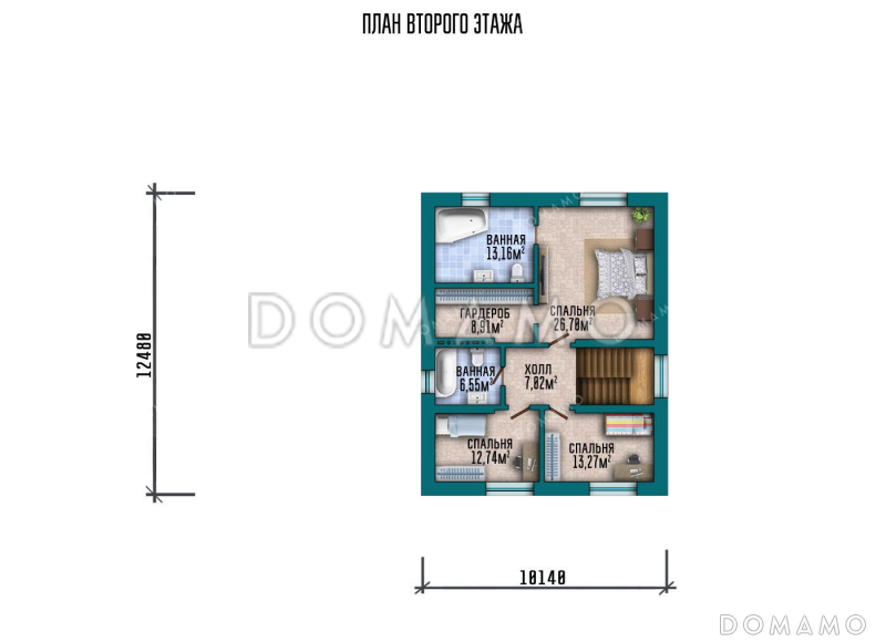 Проект двухэтажного дома с большой террасой и гаражом / План 2 этажа