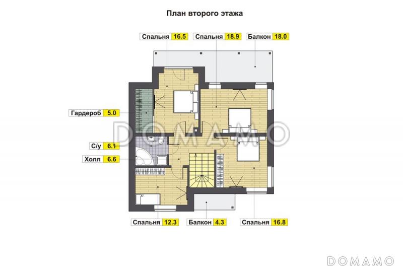 Проект дома из газобетона с мансардой и гаражом на одну машину / План мансардного этажа