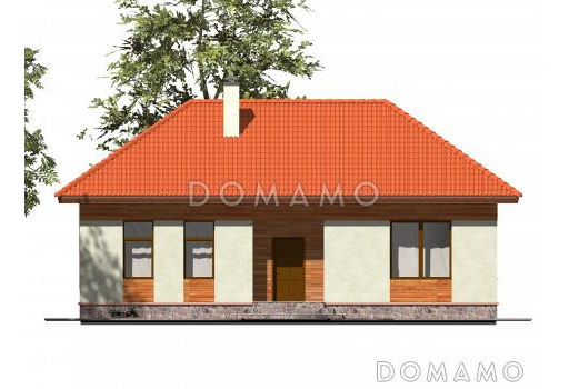 Одноэтажный дом из пенобетона с двумя просторными спальнями под черепичной кровлей / Фасад 1