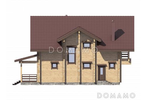 Проект дома из бруса с большой крытой террасой / Фасад 4