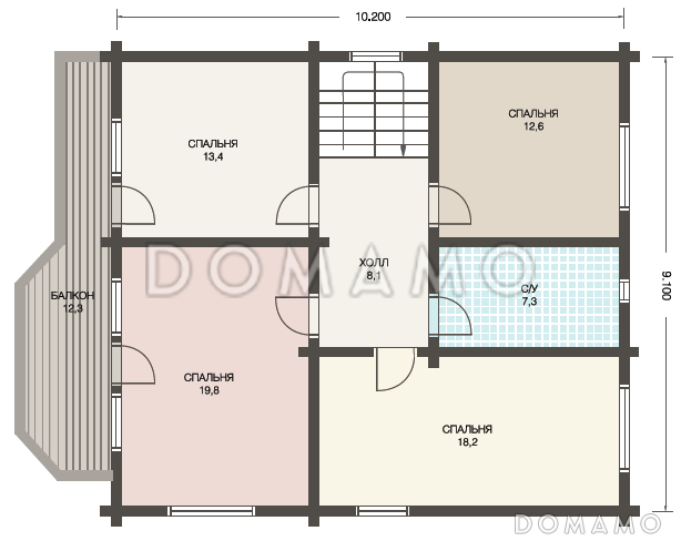 Проект дома из клееного бруса с гостиной, совмещенной с кухней-столовой / План мансардного этажа