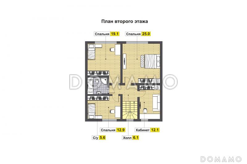 Двухэтажный дом из кирпича в европейском стиле шале / План 2 этажа