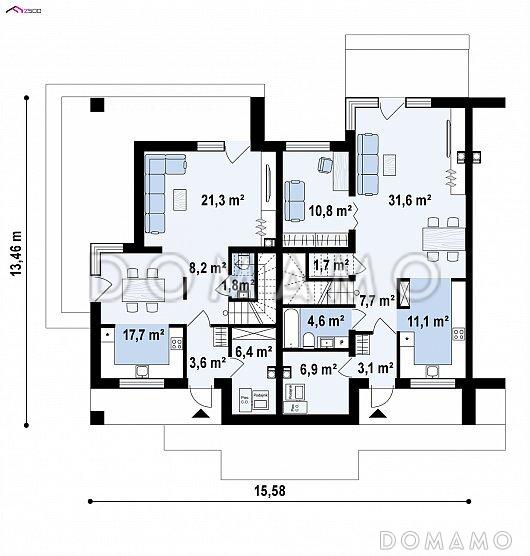 Проект современного комфортного двухэтажного дома из газобетона для двух семей / План 1 этажа
