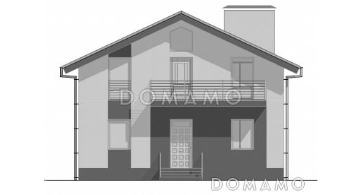 Проект дома с террасой, прямоугольной кухней-гостиной, хозяйской спальней на мансардном этаже с балконом / Фасад 1