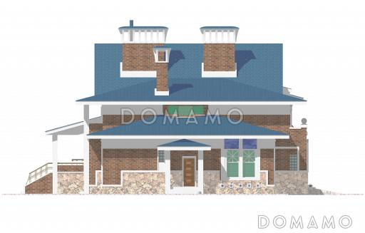 Проект коттеджа с круглой двусветной гостиной и гаражом / Фасад 4