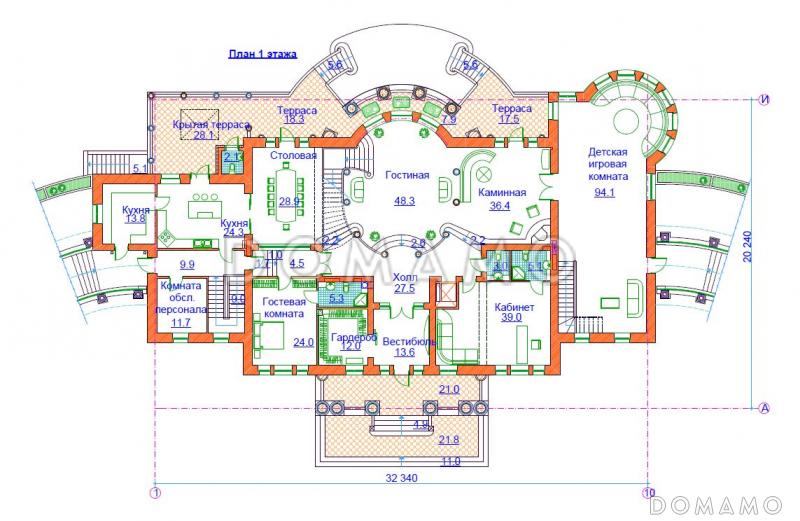 Проект большого дома более 1500 м. кв. / План 1 этажа