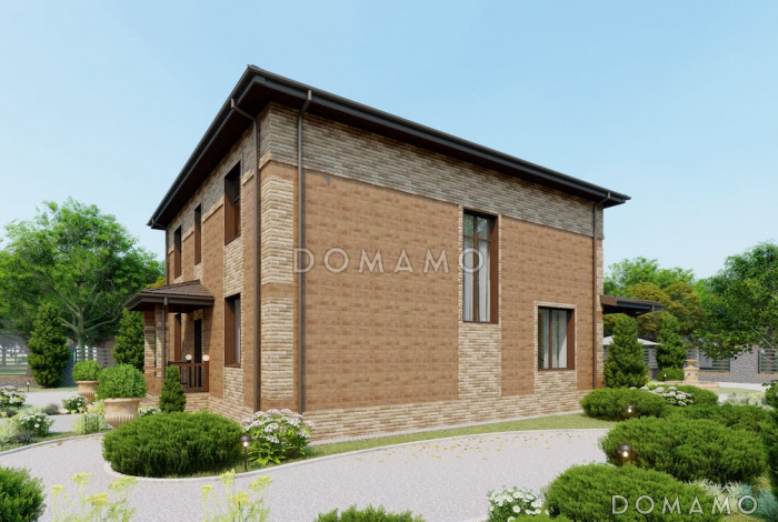 Проект двухэтажного дома с 4 спальнями, большой гостиной и подсветкой на террасе Проект двухэтажного дома с 4 спальнями, большой гостиной и подсветкой на террасе