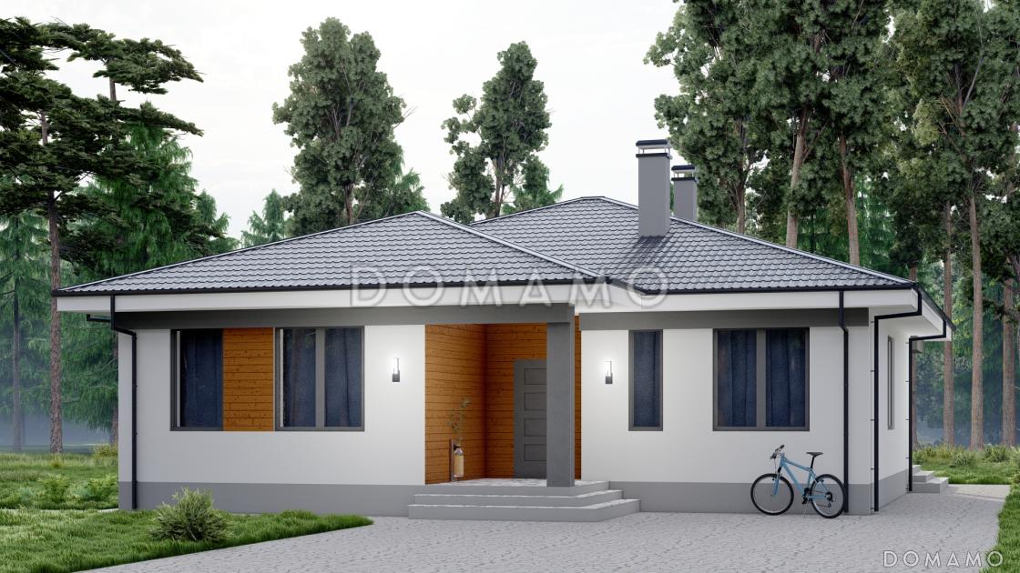 Проект одноэтажного дома в стиле хай-тек с тремя спальнями, гостиной и кабинетом / 2