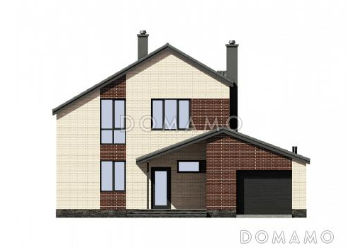 Проект загородного дома с гаражом на 2 машины, прихожей с гардеробом, кабинетом / Фасад 1