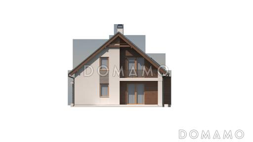 Проект одноэтажного дома из кирпича с мансардным этажом с прямоугольным эркером и балконом / Фасад 3