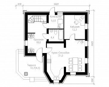 Проект готического коттеджа / План 1 этажа Проект готического коттеджа / План 1 этажа