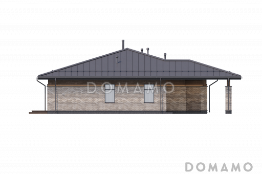 Проект кирпичного дома с 3 спальнями, сауной, угловой террасой, местами для хранения и навесом для двух машин / Фасад 2