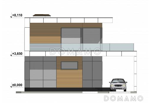 Проект дома с большой террасой и навесом для автомобиля S-158 / Фасад 4