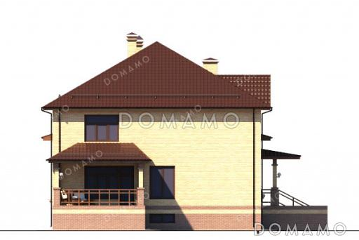 Проект двухэтажного дома с гаражом, оборудованным подвалом и крытой террасой / Фасад 4