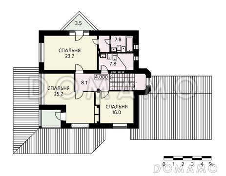 Проект дома гостиная с гаражом на два автомобиля, необычным двугранным эркером и зимним садом / План 2 этажа