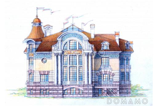 Проект романтичного коттеджа с гаражом и башенкой / Фасад 2