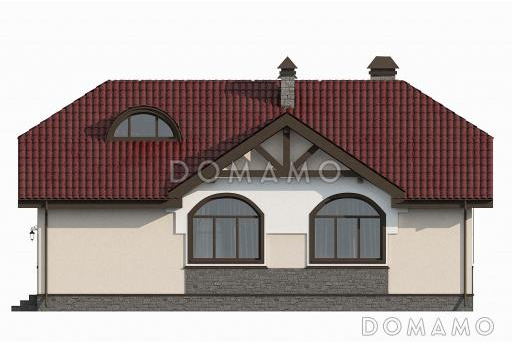 Проект кирпичного дома с изолированной кухней, двумя спальнями и небольшой гостиной / Фасад 2