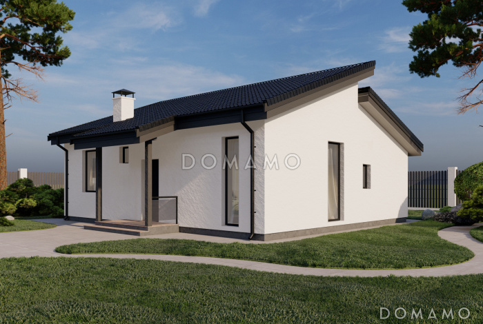 Проект одноэтажной бани в стиле хай-тек со скатной кровлей Проект одноэтажной бани в стиле хай-тек со скатной кровлей