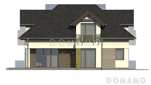 Проект одноэтажного мансардного дома из газобетона с кабинетом, гаражом на два автомобиля и большой мансардной комнатой / Фасад 4