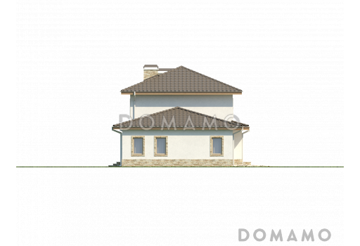 Проект красивого просторного двухэтажного коттеджа из кирпича с крытой террасой и гаражом / Фасад 4