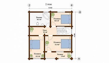 Проект дома из клееного бруса с санузлом на первом и втором этаже / План мансардного этажа Проект дома из клееного бруса с санузлом на первом и втором этаже / План мансардного этажа