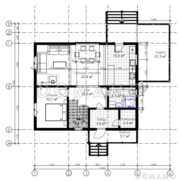 Двухэтажный дом «Мартин» (136 м2) / План 1 этажа