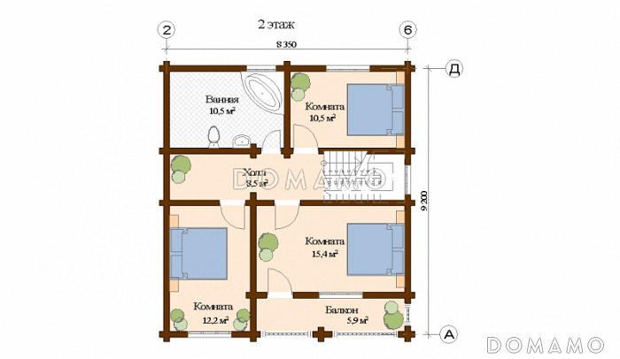 Проект дома из клееного бруса с санузлом на первом и втором этаже / План мансардного этажа Проект дома из клееного бруса с санузлом на первом и втором этаже / План мансардного этажа