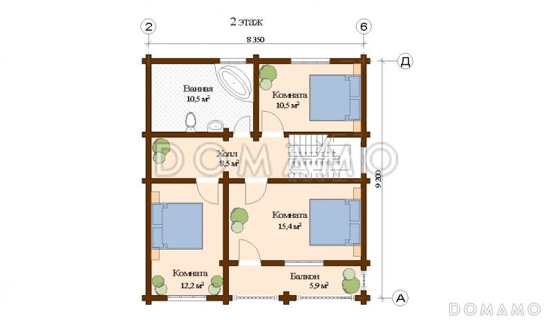 Проект дома из клееного бруса с санузлом на первом и втором этаже / План мансардного этажа