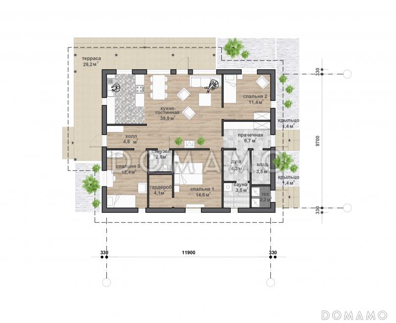С-175 одноэтажный дом  / План 1 этажа