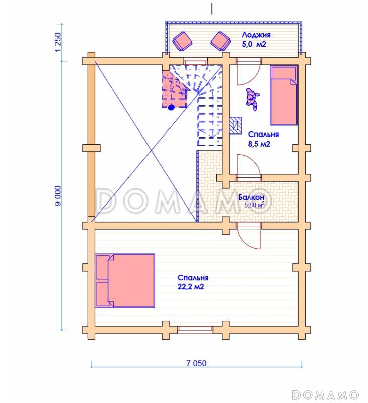 Проект коттеджа с большой верандой / План мансардного этажа